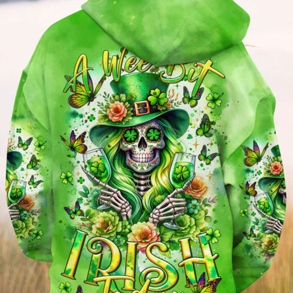 A Wee Bit Irish Today Skull Lady Patrick_S Day Hoodie Ladies Clothing Gift Ideas For New Moms